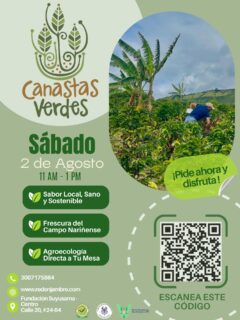 🌿 Les compartimos con mucho gusto la oferta de Canastas Verdes para el mes de agosto 🧺
Esta semana estaremos recepcionando los pedidos y la entrega será el sábado 2 de agosto, de 11 AM a 1 PM en la Fundación Suyusama (Centro - Calle 20, #24-64).
Haz tu pedido previo y adquiere alimentos orgánicos directamente de productores agroecológicos de Nariño.
🔗 Escanea el código QR del afiche o visita www.redenjambre.com
📞 Contacto: 3007175864
¡Gracias por apoyar la agricultura local y sostenible!
#CanastasVerdes #Agroecología #ConsumoResponsable #Nariño #Suyusama #RedEnjambre #MercadoAgroecológico
